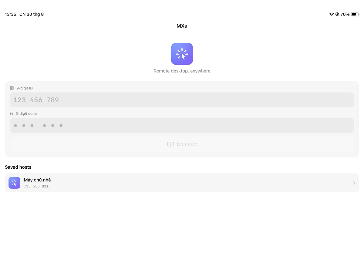 Ảnh chụp MXa trên iPad: Gõ ID là vào
