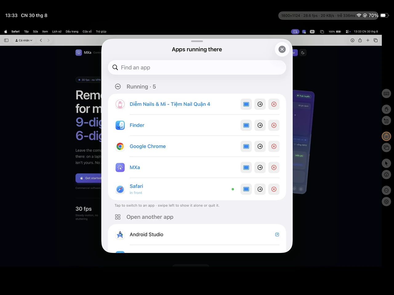 Nhảy thẳng tới app đang chạy